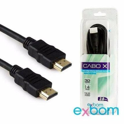 Cabo Hdmi 3 Metros Versão 1.4 Sem Malha e Filtro Od6.8 Blindado EXBOM - CBX-H30SM