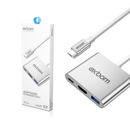 Adaptador Vídeo Tipo-C para HD 3 em 1 PD/HDMI/USB 3.0 03778 - U3V-A3N1