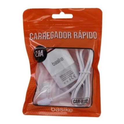 Carregador de Celular Usb 2.1A com Cabo V8 Basike - BACAR-8112-2.1-V8