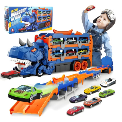 Caminhão Brinquedo de Dinossauro Divertido - Kit com 6 Carros e Pista