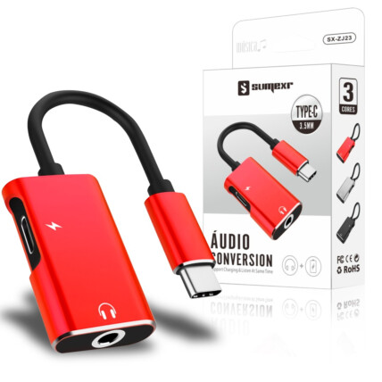 Adaptador Tipo C e P2 Carregamento e Audio SUMEXR - SX-ZJ23