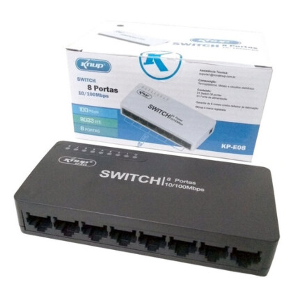 Hub Switch de Rede com 8 Portas 10/100 Mbps Knup - KP-E08B