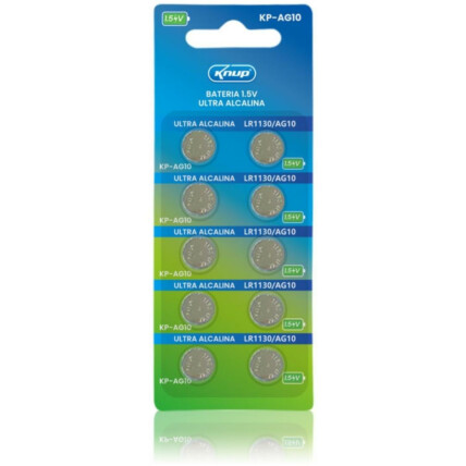 Bateria Alcalina 1.5V LR1130/AG10 Cartela com 10 unidades KNUP - KP-AG10