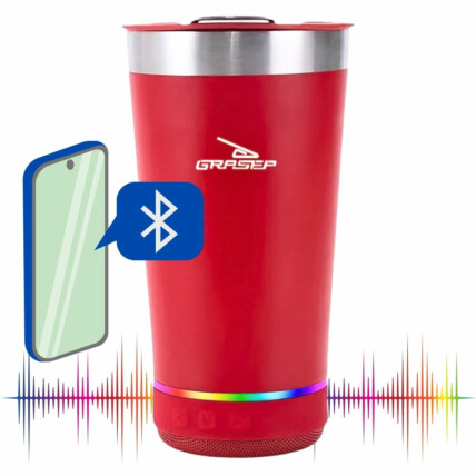 Copo Termico com Caixa de Som Bluetooth LED RGB 473ml GRASEP - D-M473