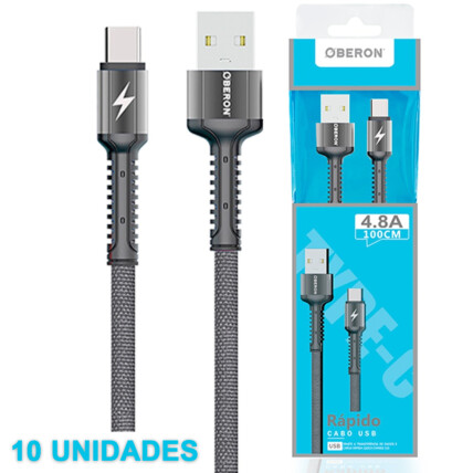 Cabo Carregador Tipo C x Usb 1 Metro para Celular OBERON - OR-CO04/C1 10 UNIDADES
