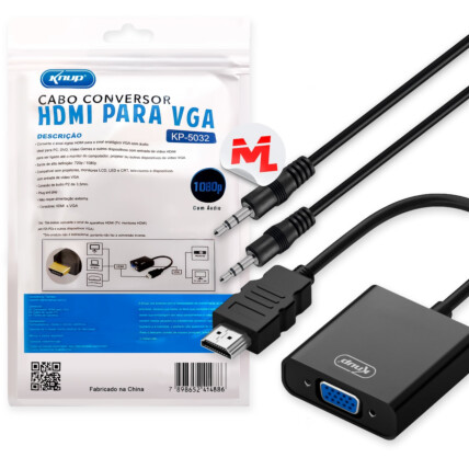 Cabo Conversor HDMI para VGA com Áudio P2 Knup - KP-3468