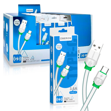 Cabo Type-C x USB 1 Metro para Celular OBERON - OR-CO08/C 30 Unidades