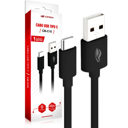 Cabo Usb Type C 1 Metro 3A Preto C3Tech - CB-C10BK 