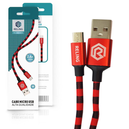 Cabo V8 para Celular 2.4A com 1 Metro RELING - RE-CBO-6008 Reling