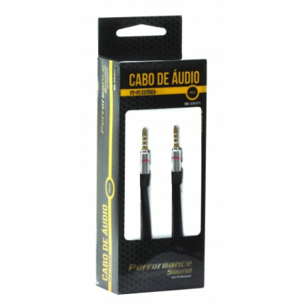Cabo Auxiliar P2+P2 Premium Estéreo Flat Preto - 3 Metros Chipsce - 018-5771