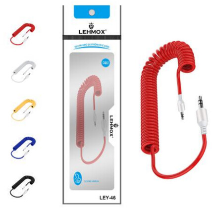 Cabo Auxiliar Em Espiral P2 3.5mm Mola 1 Metro Lehmox - LEY-46