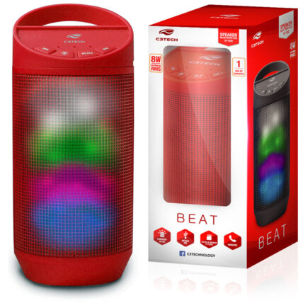 Caixa de Som C3Tech Beat Bluetooth LED Portátil 8w RMS Vermelho - SP-B50RD