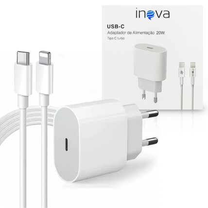 Carregador Iphone 1 Entrada 20W Tipo C Cabo Lightning INOVA - CAR-0094 TZ
