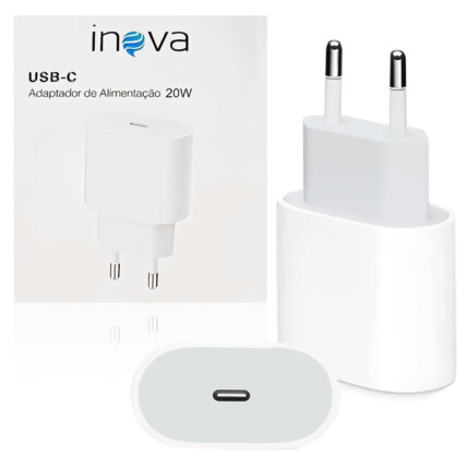 Carregador Smarthphone 1 Entrada 20W Tipo C Apenas Fonte INOVA - CAR-0094