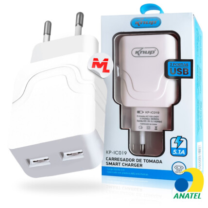 Carregador de Celular 3.1A com 2 Portas Usb KNUP - KP-IC019