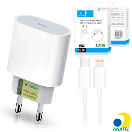 Carregador de Celular PD 20W Porta USB-C + Cabo Lightning LEHMOX - LE-357 IOS