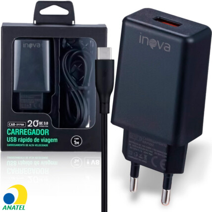 Carregador De Celular Turbo 20w QC 3.0 Com Cabo Tipo-C INOVA - CAR-2176D