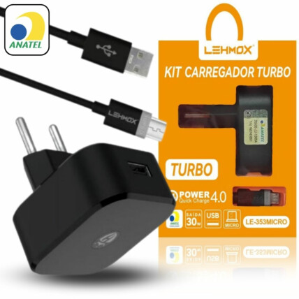 Carregador de Celular Turbo 4.0 Cabo V8 com Anatel Lehmox - LE-353 MICRO