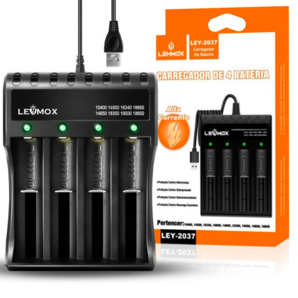 Carregador de Pilhas e Baterias USB com 4 Slots LEHMOX - LEY-2037