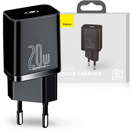 Carregador Tipo-C 20W Super SI Quick Charger Preto BASEUS - CCSP000201
