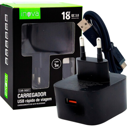 Carregador Turbo 18W QC 3.0 C/ Cabo V8 INOVA - CAR-9001