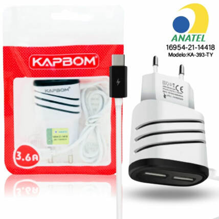 Carregador Type C + 2 Portas Usb Colorido Kapbom - KA-393-TY-DZ
