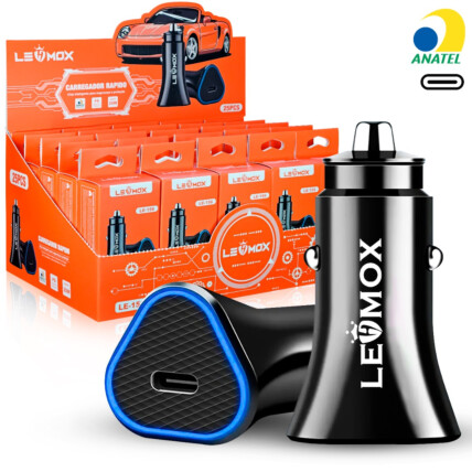 Carregador Veicular 20W USB Tipo C PD - LE-156 CAR Caixa Expositora 25 UNIDADES