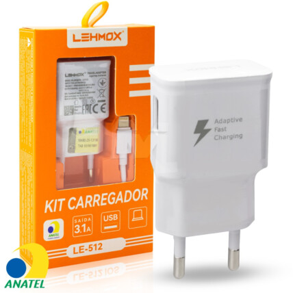 Carregador de Celular 3 .1A + Cabo Type C com Selo Anatel LEHMOX - LE-512 TYPE-C