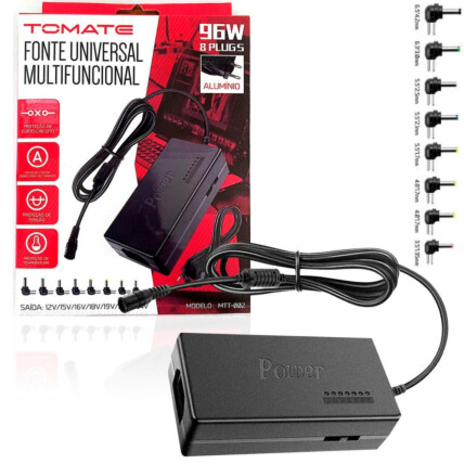 Fonte de Alimentação Universal para Notebook 10 Pinos 12-24V 96W TOMATE - MTT-002