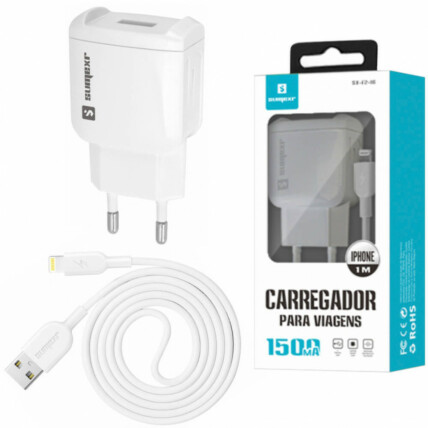 Carregador de Tomada Usb 1A 5V Com Cabo para iOs Sumexr - SX-F2-I6