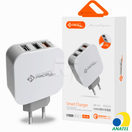 Carregador Turbo QC3.0 com 2 Portas USB e Porta Type C PMCELL - HC-44