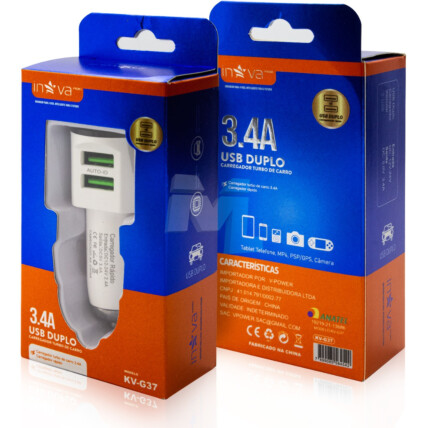 Carregador Veicular 3.4A com 2 Entradas Usb INOVA - KV-G37