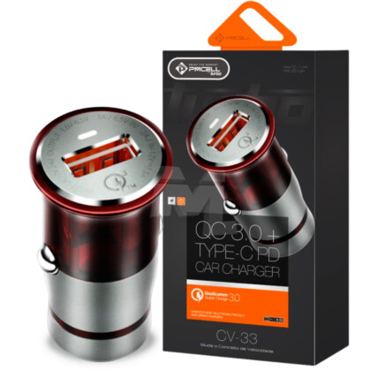 Carregador Veicular Turbo QC 3.0 com Cabo V8 PMCELL - CV-33