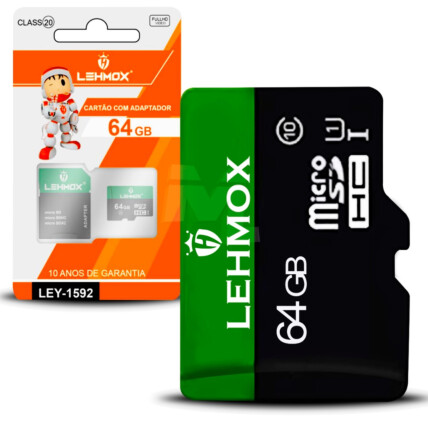 Cartão de Memoria 64GB C/ Adaptador Drive 10 Anos de Garantia LEHMOX - LEY-1592
