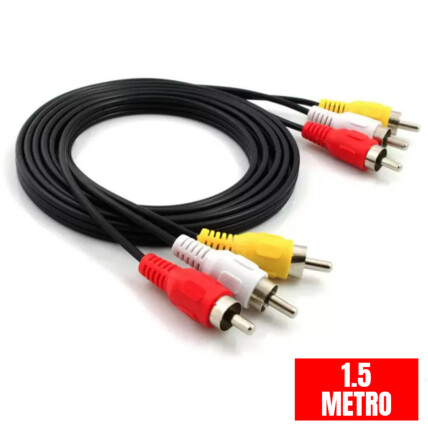 Cabo de Vídeo 3RCA x 3RCA 1.5 Metros Reforçado Ponta Dourada DMIX - Cbx-v3rca15