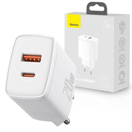 Carregador Baseus Compact Quick Charger U+c 20w Branco - CCXJ000002