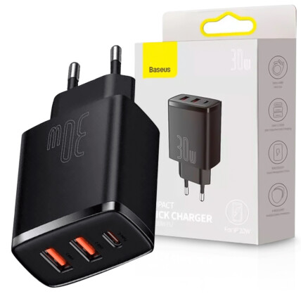 Carregador Baseus Compact Quick Charger 2u+c 30w Preto - CCXJ070001