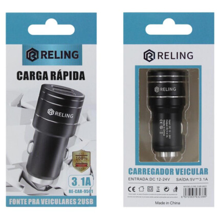 Carregador Veicular com 2 Portas USB 3.1A - RE-CAR-9501