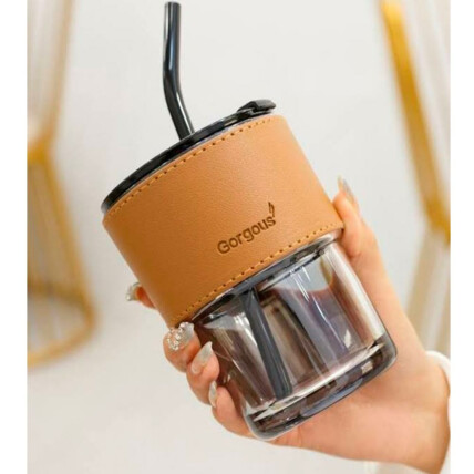Copo de Vidro com Canudo e Tampa Âmbar 450ml - SP1090A