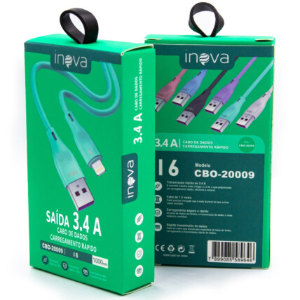 Cabo de Dados Lightning para IOS com 1 Metro Colorido INOVA - CBO-20009-1M-I6