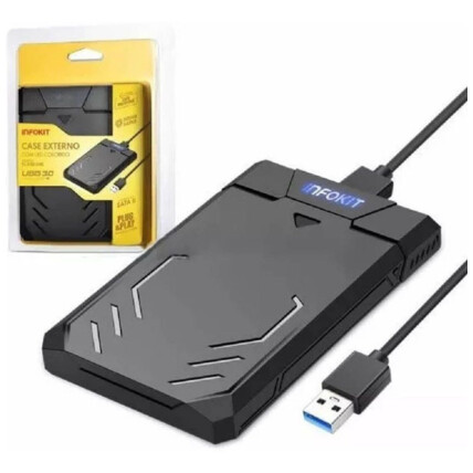 Case para HD 2.5 Sata II USB 3.0 Fast 5Gbps Apoio Uasp 3TB Gamer INFOKIT - ECASE-340