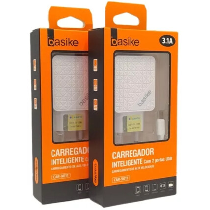 Carregador de Celular 3.1A 2 Portas USB e Cabo V8 Basike - BA-CAR-9011