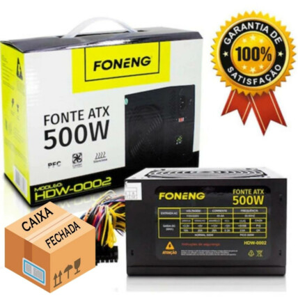 Fonte ATX 500W Para PC Bivolt Manual com Cabo De Alimentação - HDW-0002 10 UNIDADES