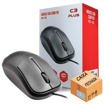CAIXA FECHADA 100 Unidades Mouse Óptico C3TECH Usb Preto - MS-35BK