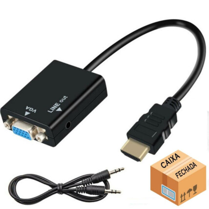 CAIXA FECHADA 300 Unidade Conversor HDMI para VGA com Cabo de Áudio P2 EXBOM - CC-HVA60