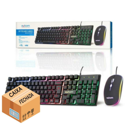 CAIXA FECHADA 20 Unidades Mouse e Teclado Com Fio Usb LED RGB ABNT II-Padrão Brasileira EXBOM - BK-G550