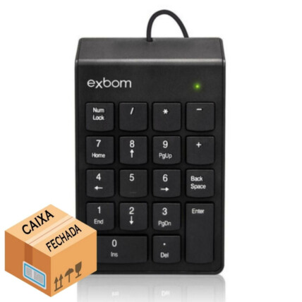 CAIXA FECHADA 100 Unidades Teclado Númerico Com Fio Usb 2.0 18 Teclas EXBOM - BK-N30