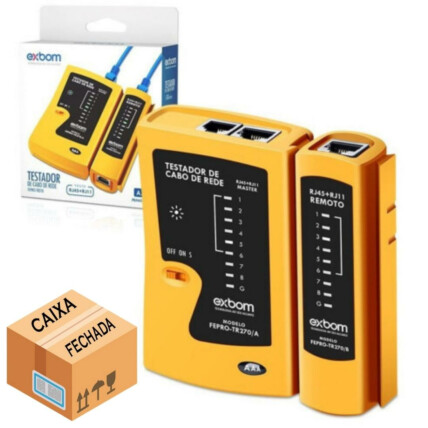 CAIXA FECHADA 100 Unidades Testador de Cabo RJ45 E RJ11 Master e Apoio Pilha Incluso EXBOM 03461 - FEPRO-TR270