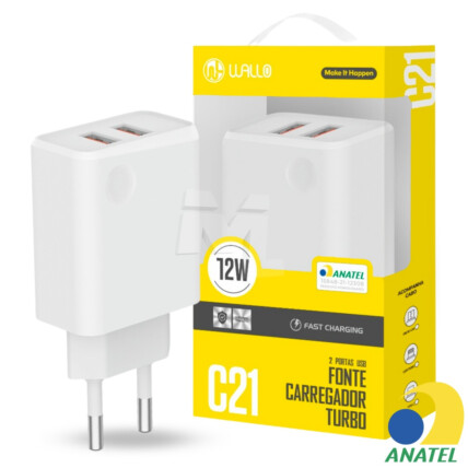 Carregador de Celular 12W 2.4A com 2 Portas Usb WALLO - C21