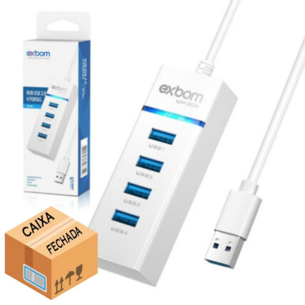 CAIXA FECHADA 200 Unidades Hub Usb 3.0 com 4 Portas E LED 03780 - UH-30A